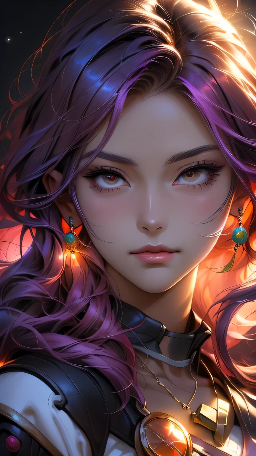 Close-up of a woman with colorful hair and necklace, Anime girl with space-like hair, The gentle vitality of rose roses, Gubes-style artwork, Fantasy art style, colorful], Vivid fantasy style, Ross draws vibrant cartoons, cosmic and colorful, Gwaiz, colorful digital fantasy art, Great art style, Beautiful anime style, Full body lighting, Skin Brightness, Sexy look, (Dynamic pose)､ masterpiece, 最high quality, high quality, High resolution､((Face close-up))､