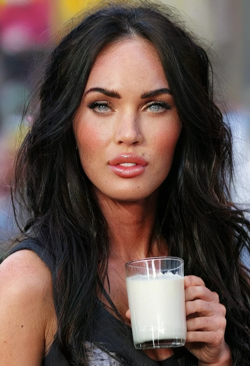 megan fox face, drinking milk