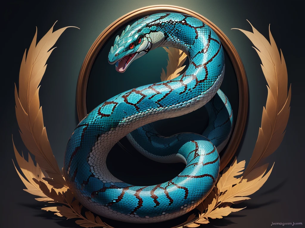 snake с красочным узором на теле и цветком, digital painting of Quetzalcoatl, Quetzalcoatl, Snake art, snake, portrait of a sacred snake, great mystical winged snake, portrait of Quetzalcoatl, sea snake, jörmungandr, Naked, detailed vector graphics, snake body, complex digital painting