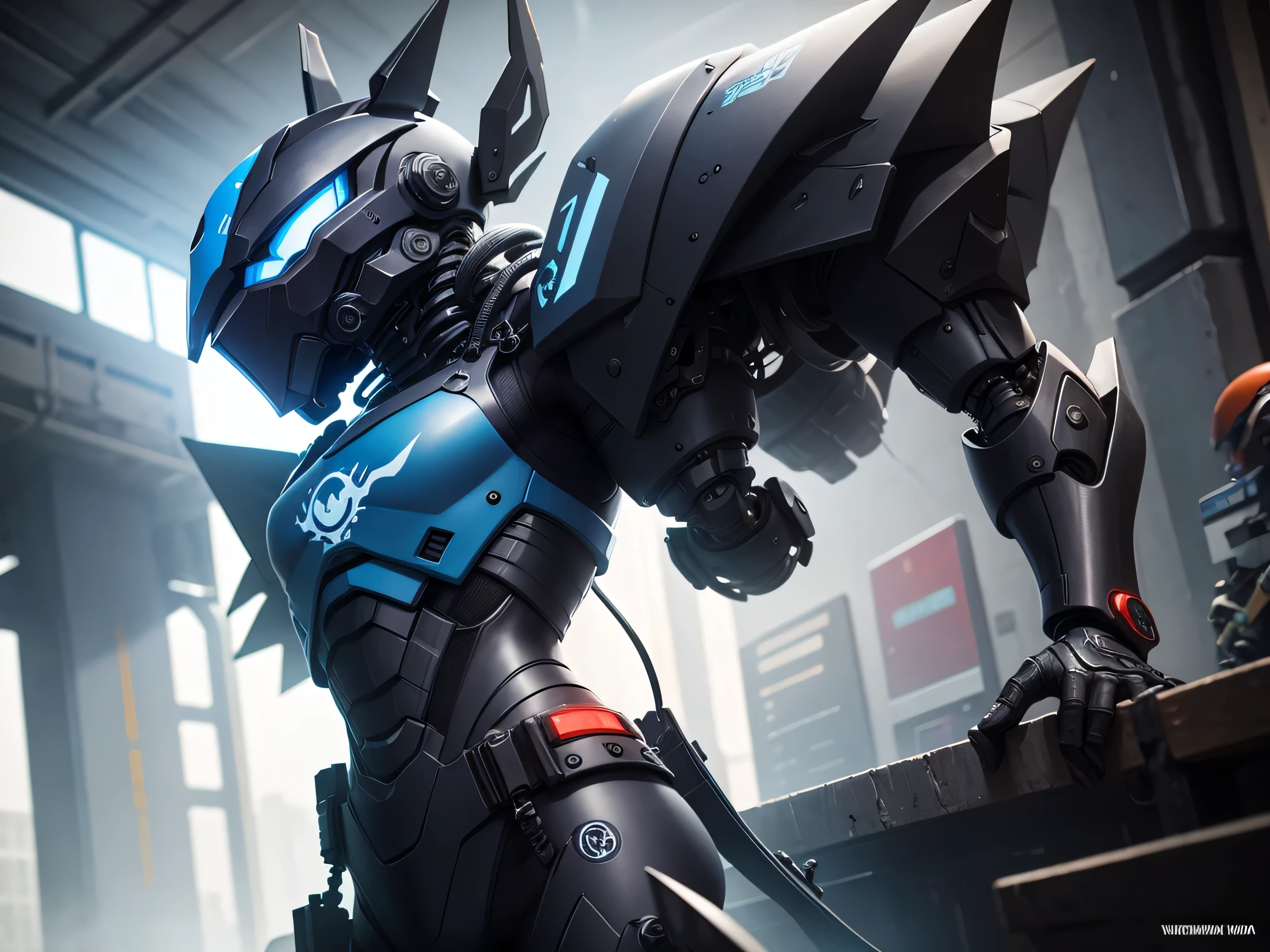 illustraction of techwear, faceless chibi blue dragon ninja robot, mecha future, oni mask,white sticker outline, JAPANESE VIBE detailed design for streetwaer and urban style t-shirts design, full view body, blank all black background