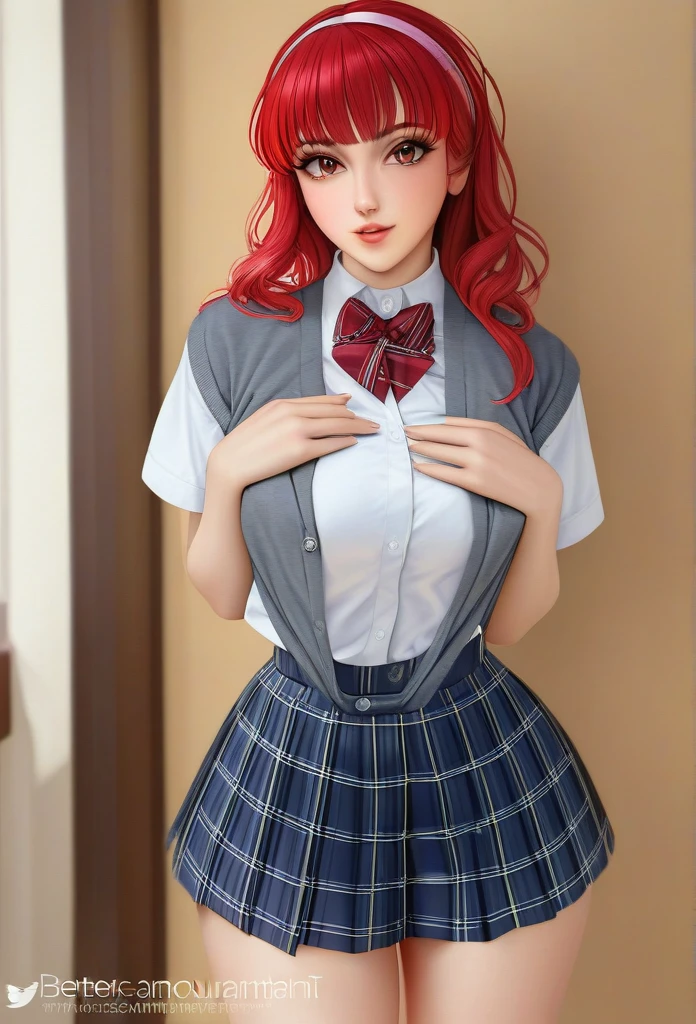 arafed woman in a skirt and bow tie posing for a picture, wearing skirt, wearing a skirt, dressed as schoolgirl, a hyperrealistic , cute , intriguing outfit, hyperrealistic , anime girl in real life, skirt, short skirt, amouranth, better known as amouranth, young beautiful amouranth