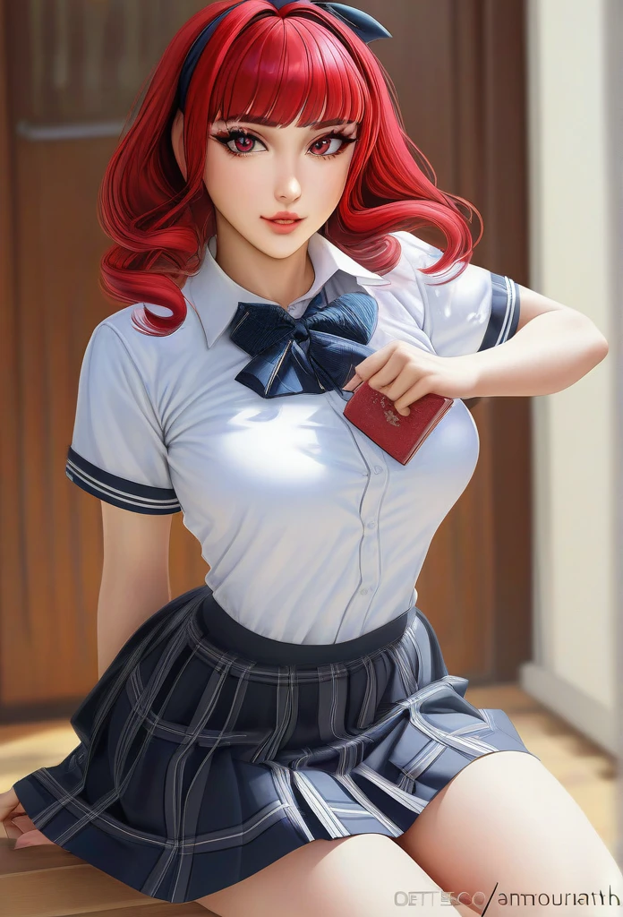 arafed woman in a skirt and bow tie posing for a picture, wearing skirt, wearing a skirt, dressed as schoolgirl, a hyperrealistic , cute , intriguing outfit, hyperrealistic , anime girl in real life, skirt, short skirt, amouranth, better known as amouranth, young beautiful amouranth