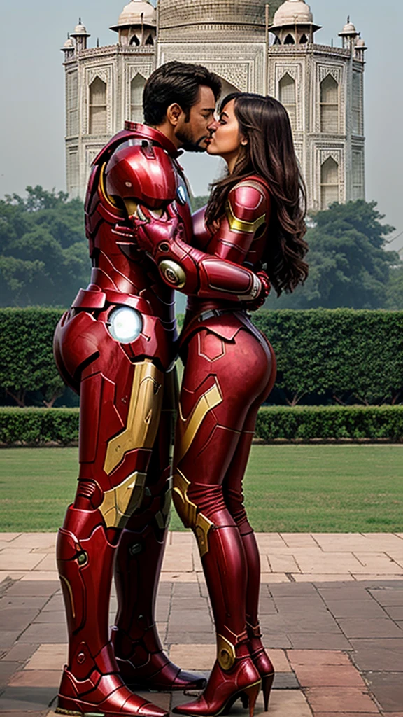Iron man and his girlfriend kiss