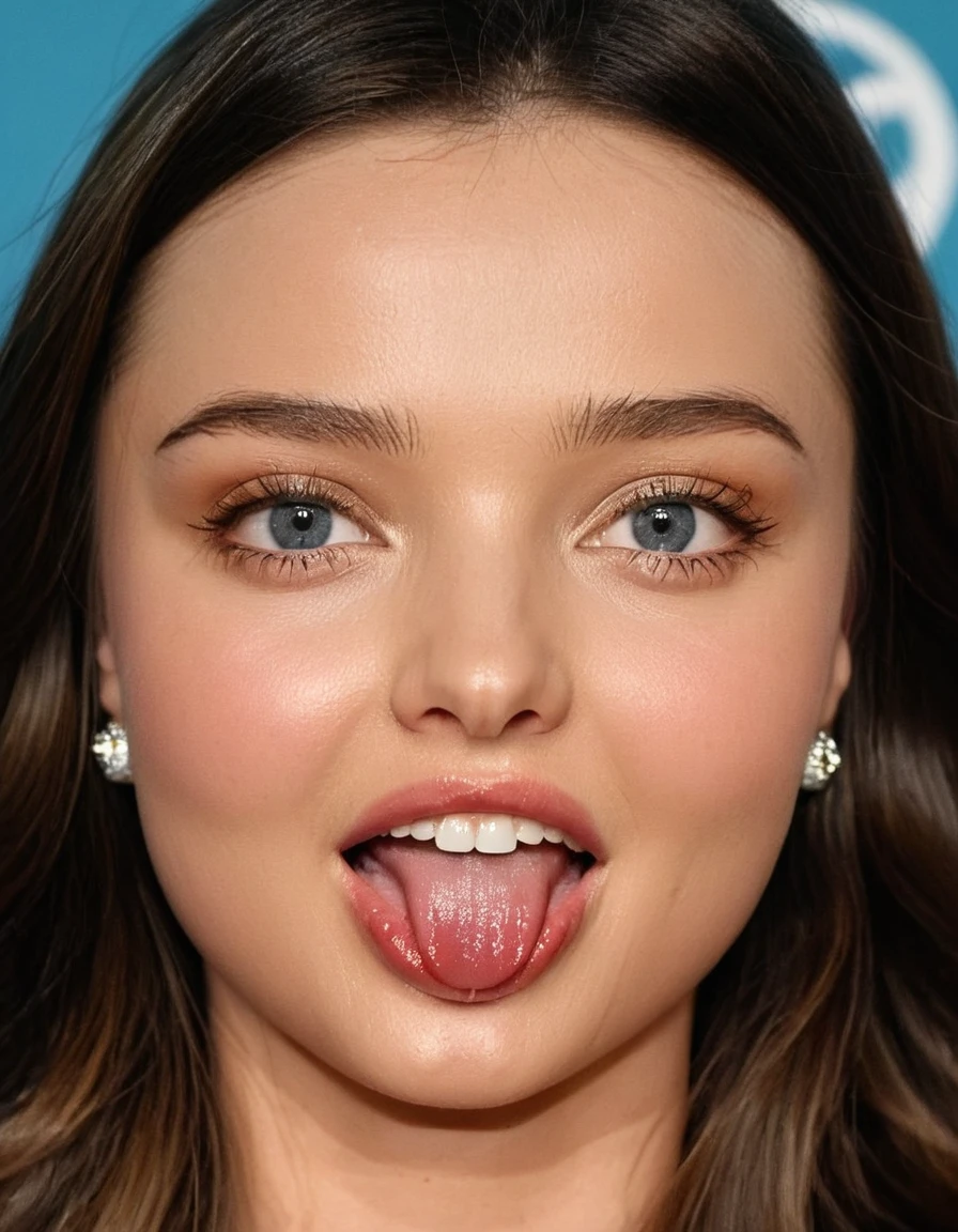 young princess miranda kerr, face, show long tongue