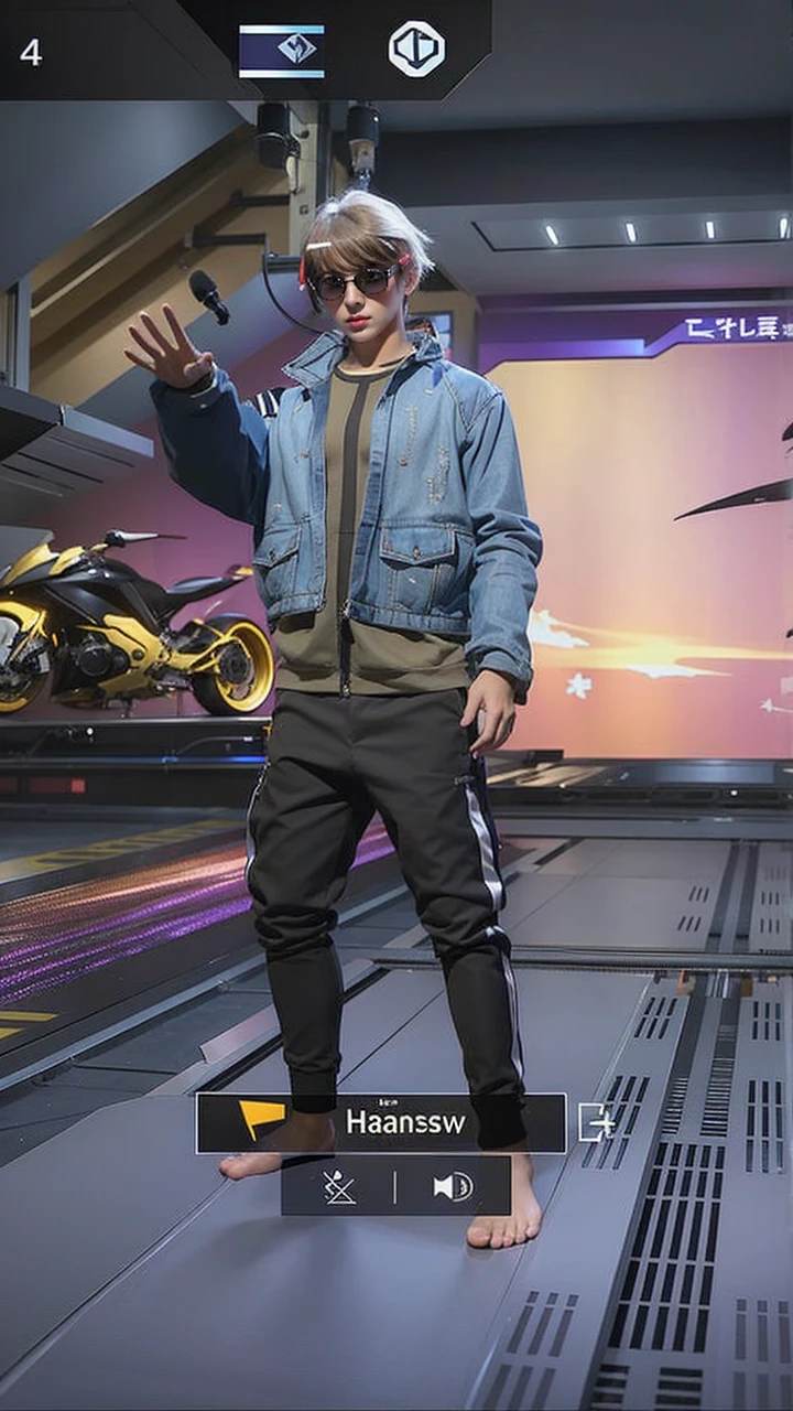 a close up of a person standing on a skateboard in a room, fashion gameplay screenshot, cyber universe style, cyber punk setting, lunar themed attire, kda and sam yang, mechanic punk outfit, wearing futuristic clothing, futuristic attire, cyberpunk outfits, biopunk futuristic wardrobe, diverse outfits, style of cyberpunk 2 0 7 7, in cyber punk 2077