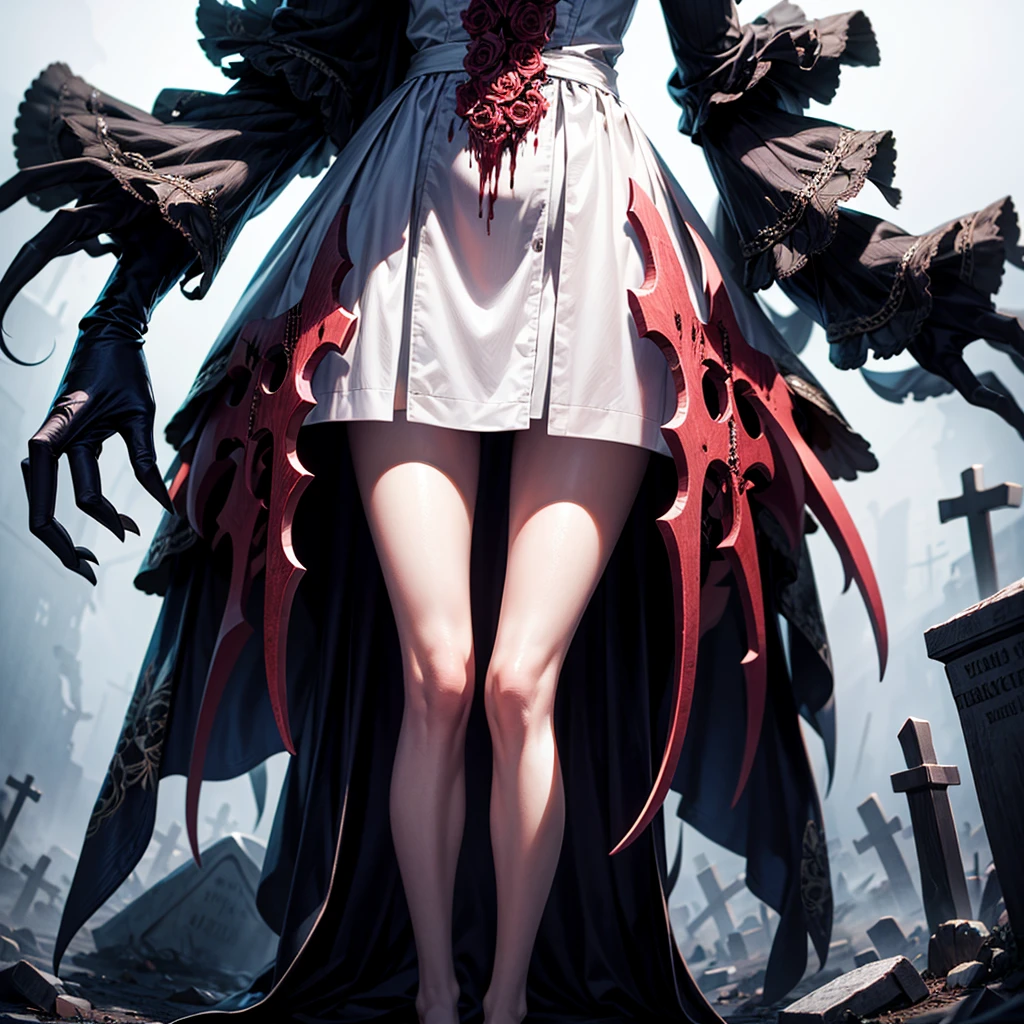 [sfw],masutepiece, Best Quality, High resolution,Solo,1girl in, Full body, Description Girls, detail hands,Detail fingers, Detail Face,cute face,detail legs, overdetailed art, Fine details,[zombie girl],extra arms,weapon,grave yard,crying,tear,bloody,[[pale blue skin]],long hair,spring dress
