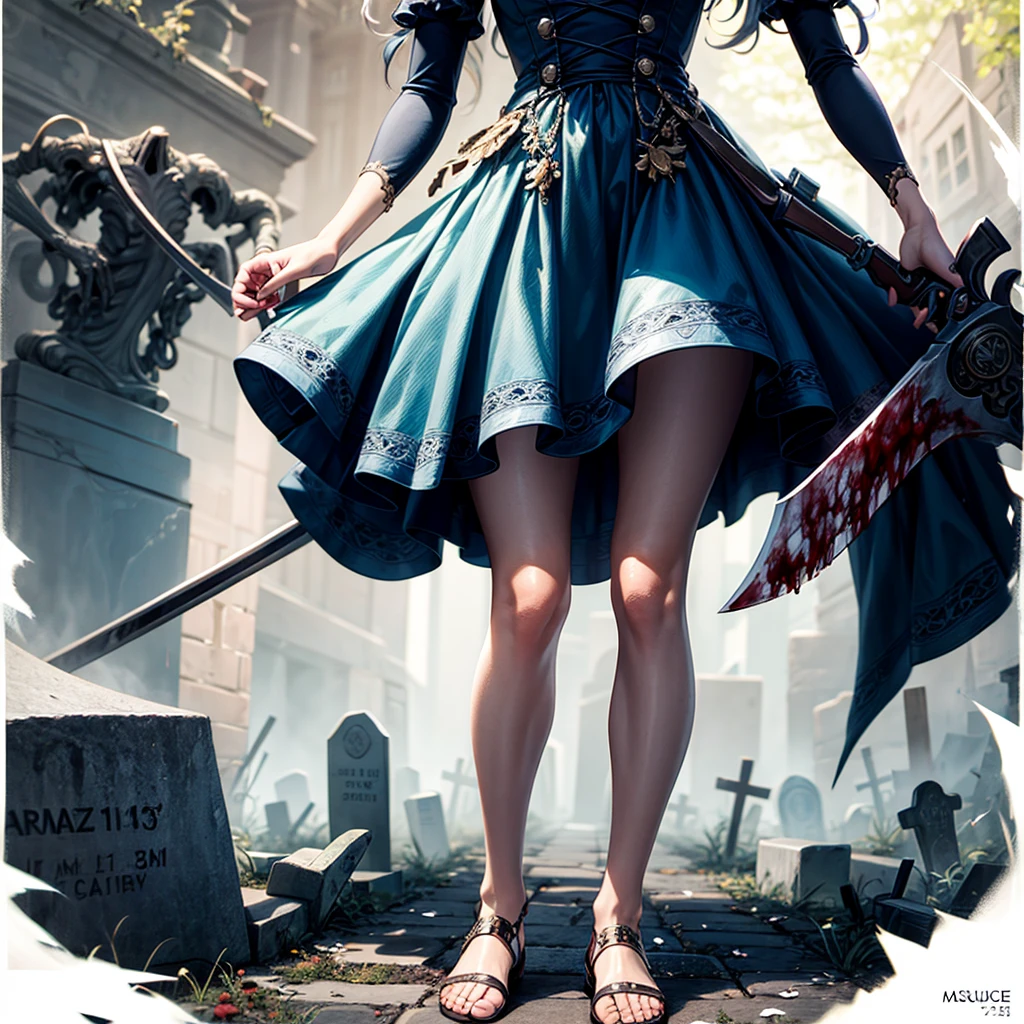 [sfw],masutepiece, Best Quality, High resolution,Solo,1girl in, Full body, Description Girls, detail hands,Detail fingers, Detail Face,cute face,detail legs, overdetailed art, Fine details,[zombie girl],extra arms,weapon,grave yard,crying,tear,bloody,[[pale blue skin]],long hair,spring dress
