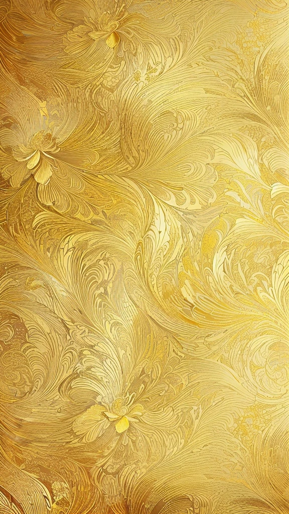There is a painting on the wall,There is a big pattern on it, Gold stripe swirl finish, Golden Flower, yellow wallpaper, pale wallpaper, Gold Leaf texture, Gold Leaf, Art Nouveau wallpaper, Gilded Marbled Paper Background, Gold Flower, Golden flowers, Gilded, chaotic Gold Leaf flowers, Gold delicate lines, Gold Leaf