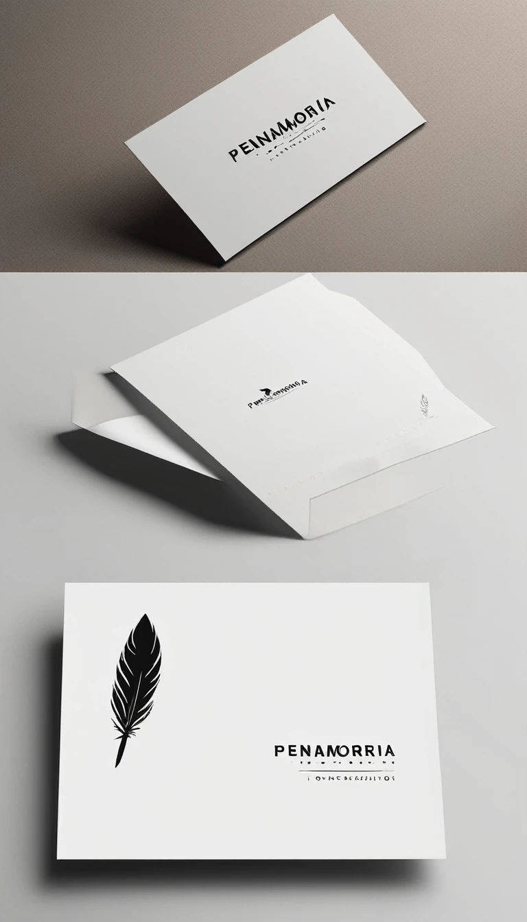 A minimal, modern, simple, cinematic logo design for the brand “Penamemoria". Create a modern, minimalistic, high-quality, logo of a bird feather
