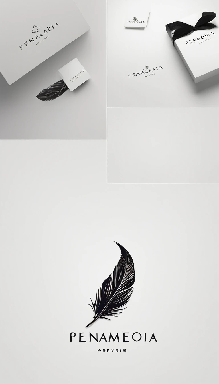 A minimal, modern, simple, cinematic logo design for the brand “Penamemoria". Create a modern, minimalistic, high-quality, logo of a bird feather
