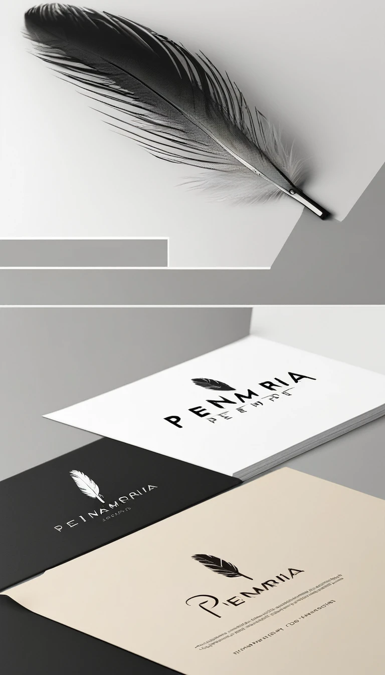A minimal, modern, simple, cinematic logo design for the brand “Penamemoria". Create a modern, minimalistic, high-quality, logo of a bird feather
