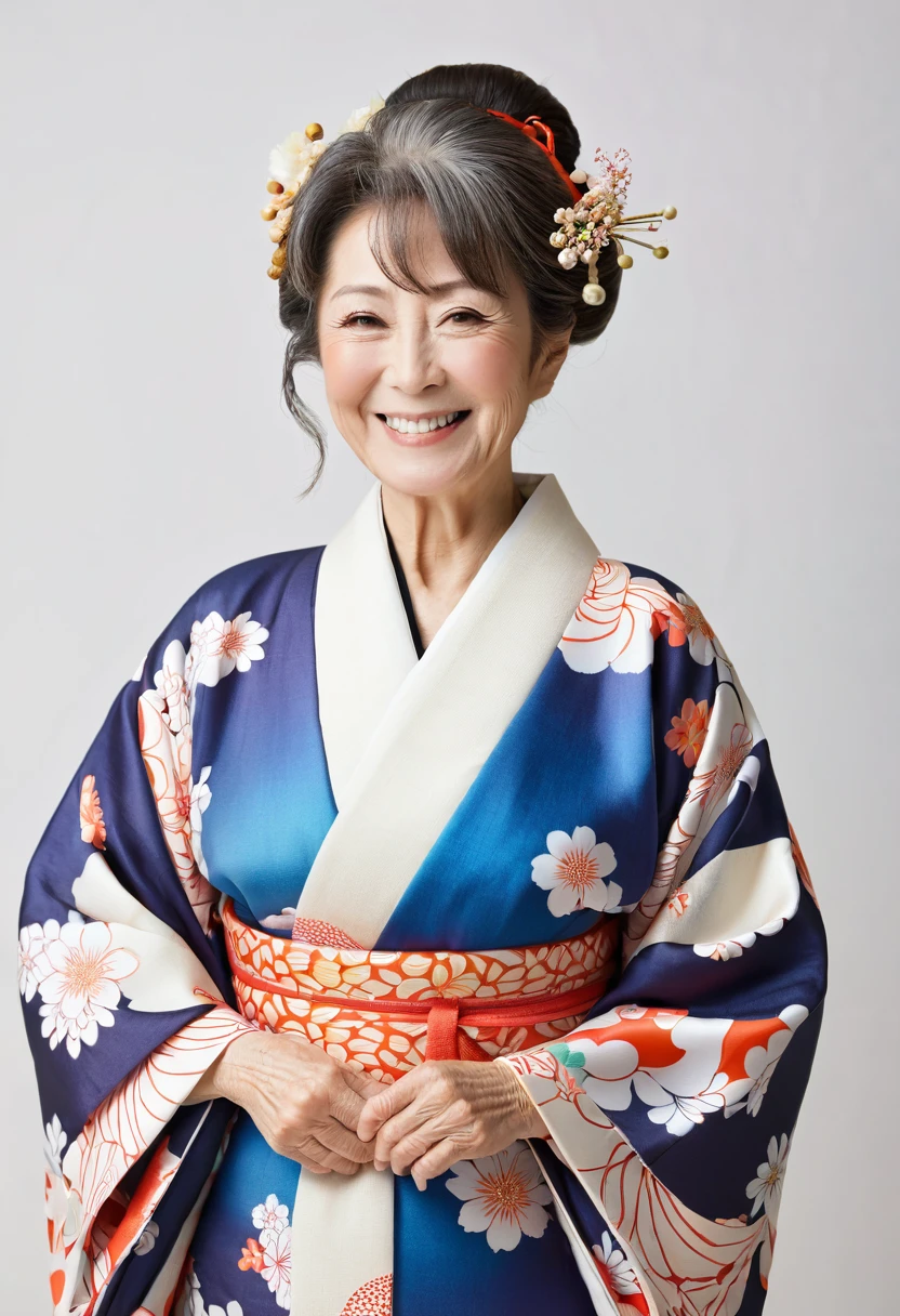 Female in her 60s,Japanese,smile,smile,kimono