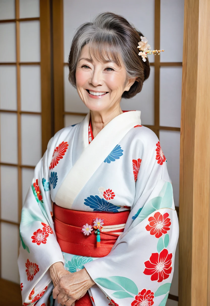 Female in her 60s,Japanese,smile,smile,kimono
