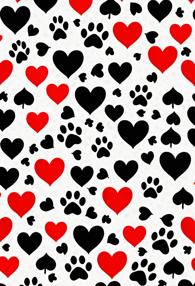 a pattern of hearts and bones on a white background royalty illustration, seamless pattern design, Black and white with red heart, spot, repeating pattern, repeat pattern, paw, 1024x1024, Black and white with hearts, pattern, wallpaper!, dog, pattern art, wallpaper”, , White background, anime screenshot pattern, seamless pattern