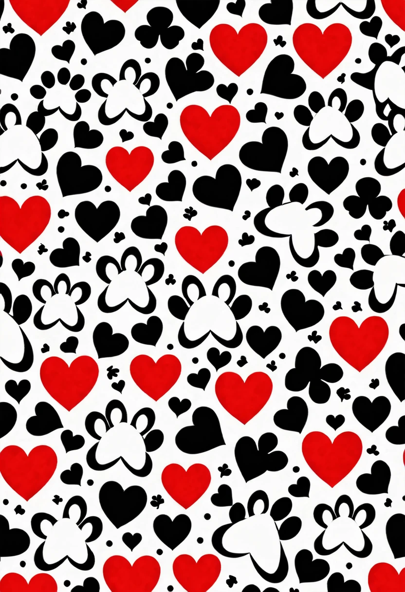 a pattern of hearts and bones on a white background royalty illustration, seamless pattern design, Black and white with red heart, spot, repeating pattern, repeat pattern, paw, 1024x1024, Black and white with hearts, pattern, wallpaper!, dog, pattern art, wallpaper”, , White background, anime screenshot pattern, seamless pattern