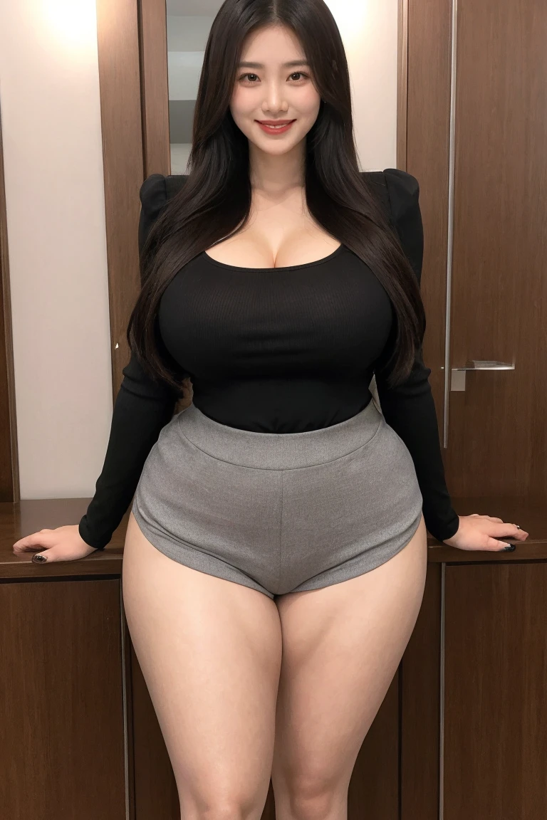Huge thighs, agent, smile, standing