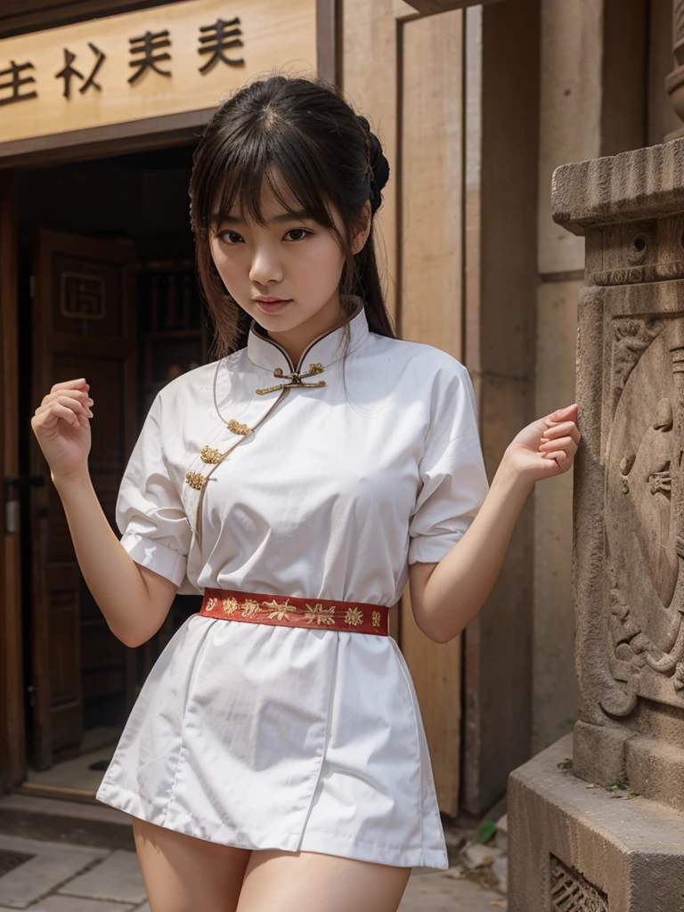 A chinese girl with ancient dress no skirt showing white panties