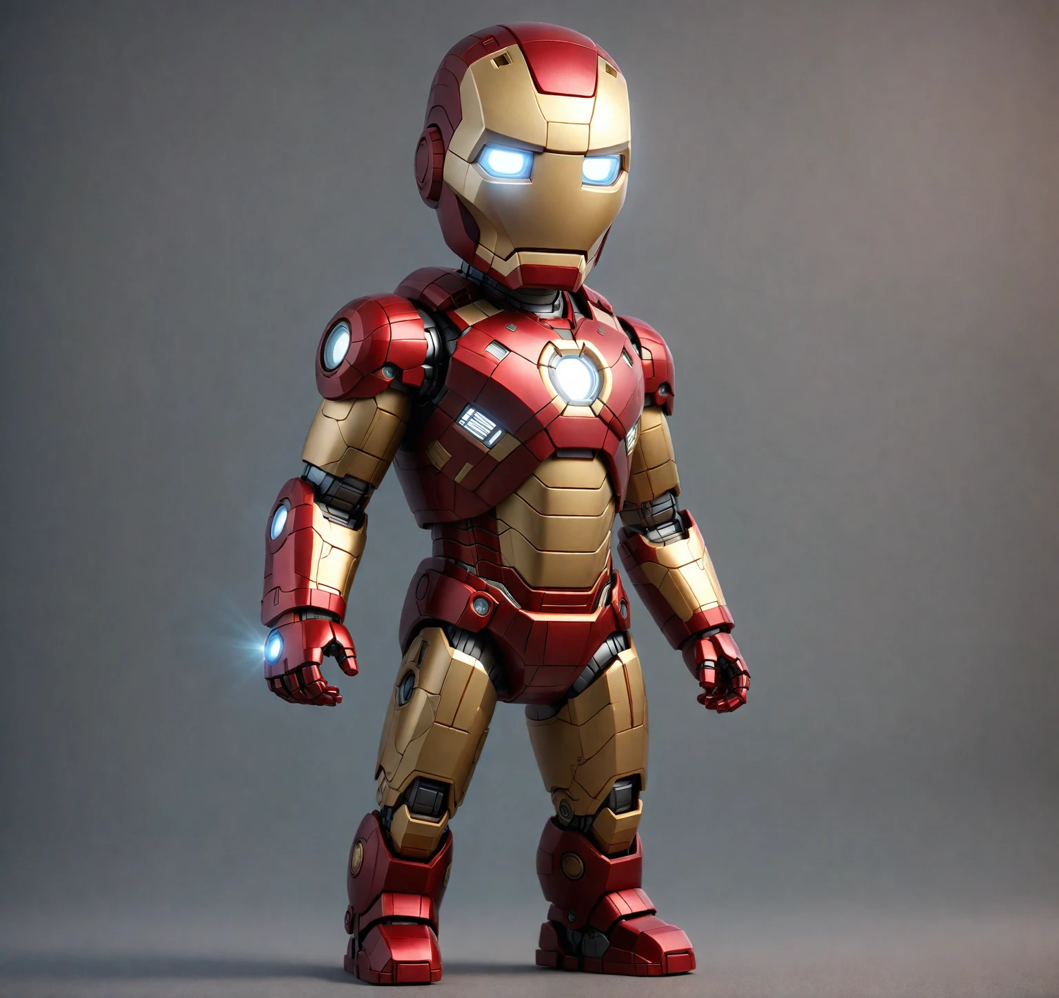 a close up of a toy iron Man with a light on, like iron Man, 3d children robot, iron Man, minion iron Man, superior iron Man, iron Man, High-quality CG rendering, Arnold Maya Rendering, high detail iconic character, tintoy character design robot, Cartoon Rendering Keyshot, 3D character rendering, 3D Rendering Character Art 8k, Very detailed,ral-3dcubes