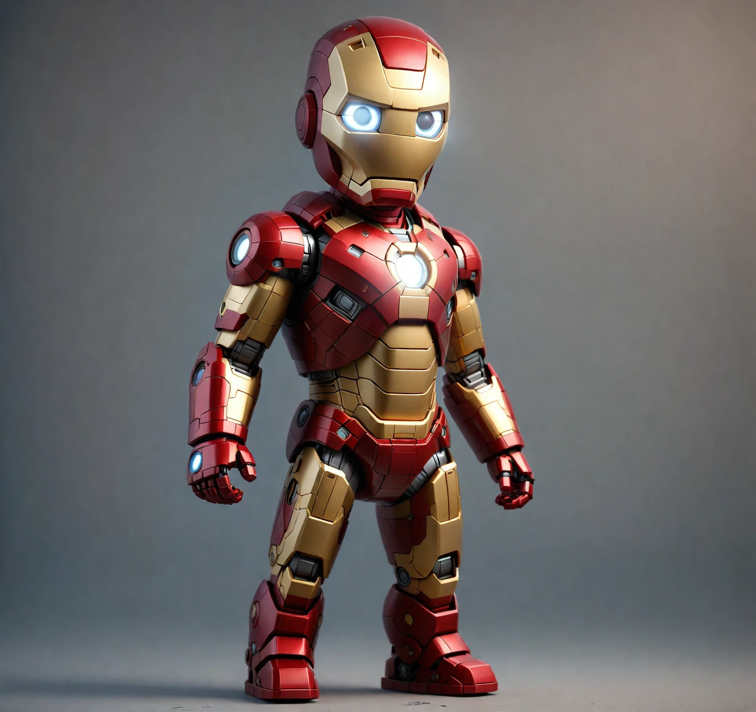 a close up of a toy iron Man with a light on, like iron Man, 3d children robot, iron Man, minion iron Man, superior iron Man, iron Man, High-quality CG rendering, Arnold Maya Rendering, high detail iconic character, tintoy character design robot, Cartoon Rendering Keyshot, 3D character rendering, 3D Rendering Character Art 8k, Very detailed,ral-3dcubes