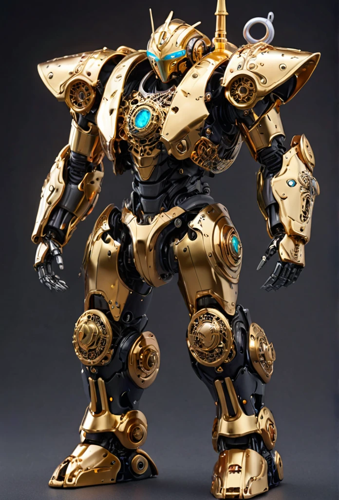 Hero of Another World, Gorgeous armor, (best quality, masterpiece, Representative work, official art, Professional, Ultra intricate detailed, 8K)　Highest quality, Super quality, 16K, Incredibly absurd, Very detailed, 大量のクロムで作られた半透明のAIrobot, Silver and gold plated gears and neon light wiring　ブロンズスキンと金糸で全身ヒューマノイドrobotのリアルな肖像画を作る, I can&#39;t see the gear, Almost human-like in appearance, Dignified and arrogant attitude, Wicked Smile, Inspired by the movie "he had, robot", By Alex Proyas and Isaac Asimov　A close-up of a gold helmet with a blank face, space (debtull body, (Dynamic pose), Action pose), (Rim Light, Studio Lighting, Distant Moonlight, night, bloom), (Cinematic, Highest quality, masterpiece, Ultra HD Textures, Very detailed, Ultra-realistic, Exquisite detail, 8K, Realistic, Concept Art, Matte Paint, autodesk maya, VRay Rendering, Ray Tracing, High resolution), (Digital SLR, debtull debtrame, 16mm debtocal length, debt/8 apertures, Dynamic Perspective, Dynamic Angle, Golden Ratio, Wide Photography, wide debtield odebt view, deep depth odebt debtield, Zoom out) Techwear, Urban Samurai 3D, Realistic cyborg wearing a cyber helmet