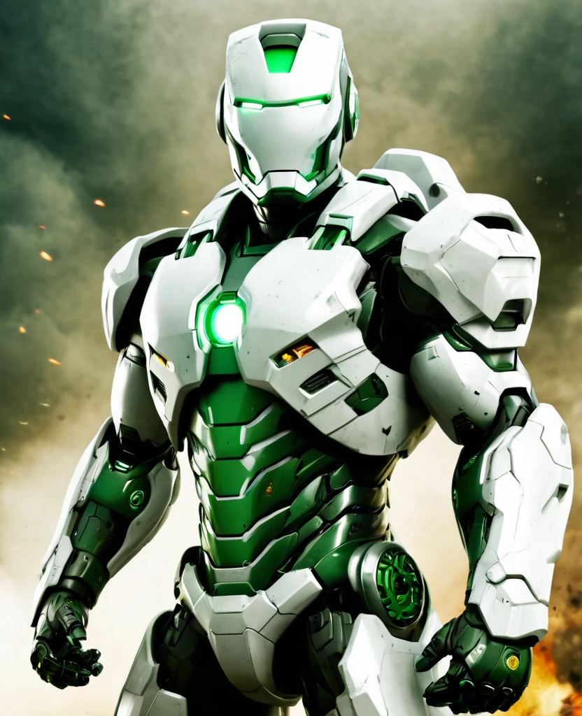 War machine, white and green random coloured, heroic, full body, War machine style