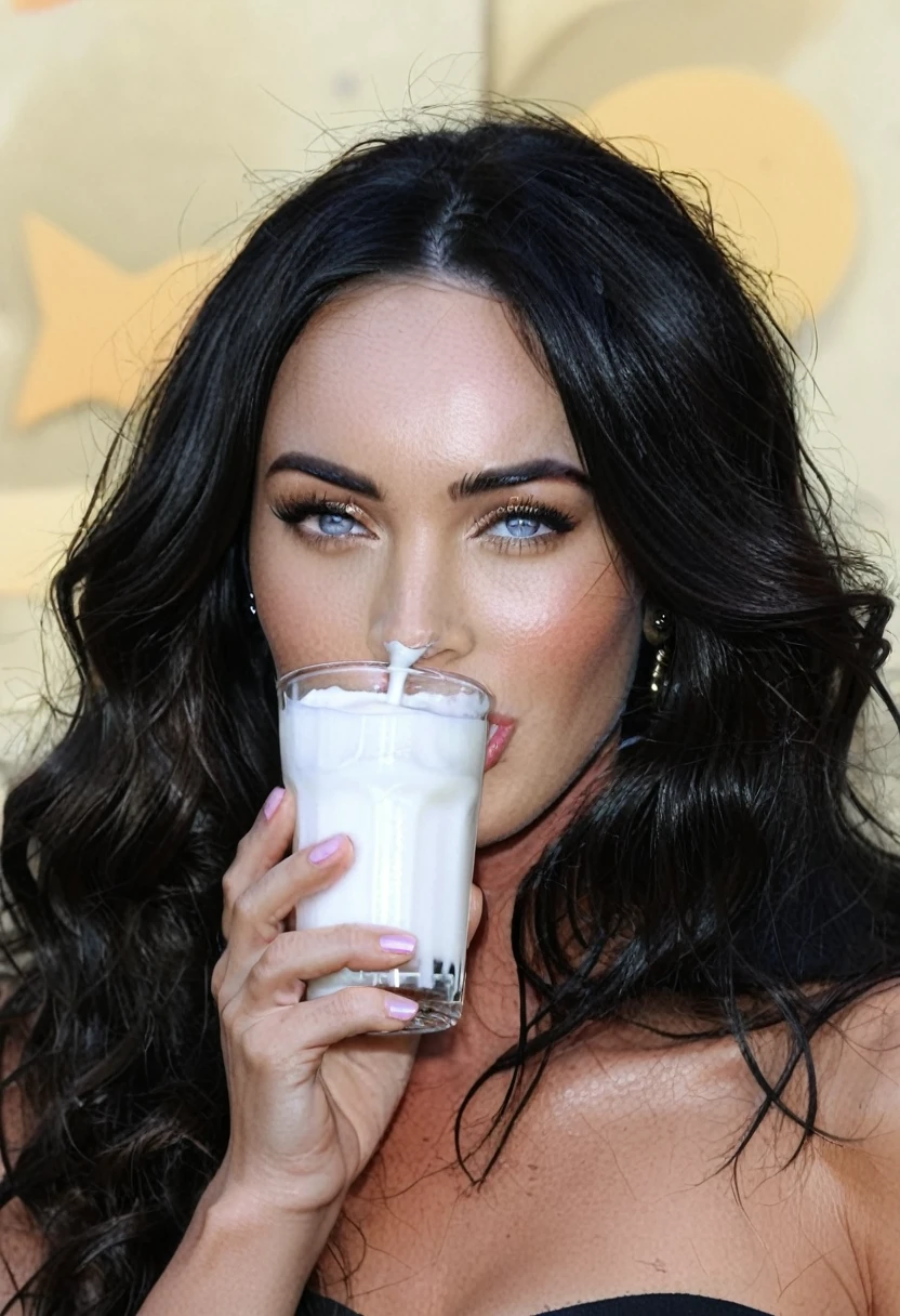 megan fox face, drinking milk