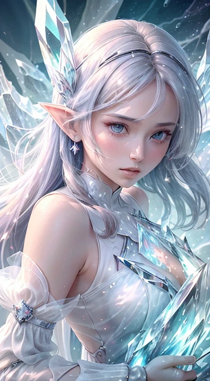 (masterpiece, Highest品質, Highest, Official Art, beautifully、aesthetic, exposed for a long time: 1.2), Smooth movement, Attractive patterns, 1 Girl, (Long dress with sleeves: 1.3), (((White clothes) )), Upper Body close-up, Bare shoulders, Chinese Girl, blush, Black lob hair, Portraiture, alone, Upper Body, Looking at the observer, Detailed Background, Detailed face, (Crystal AI, Crystal theme:1.1), Elemental Wind Elf, Rotating Wind, Controlling the Wind, White crystal clothes, Dynamic pose, Suspended particles, Mysterious Mechanics, whirlwind, vapor, whirlwind in the background, White Tone, whirlwind, Ethereal atmosphere,