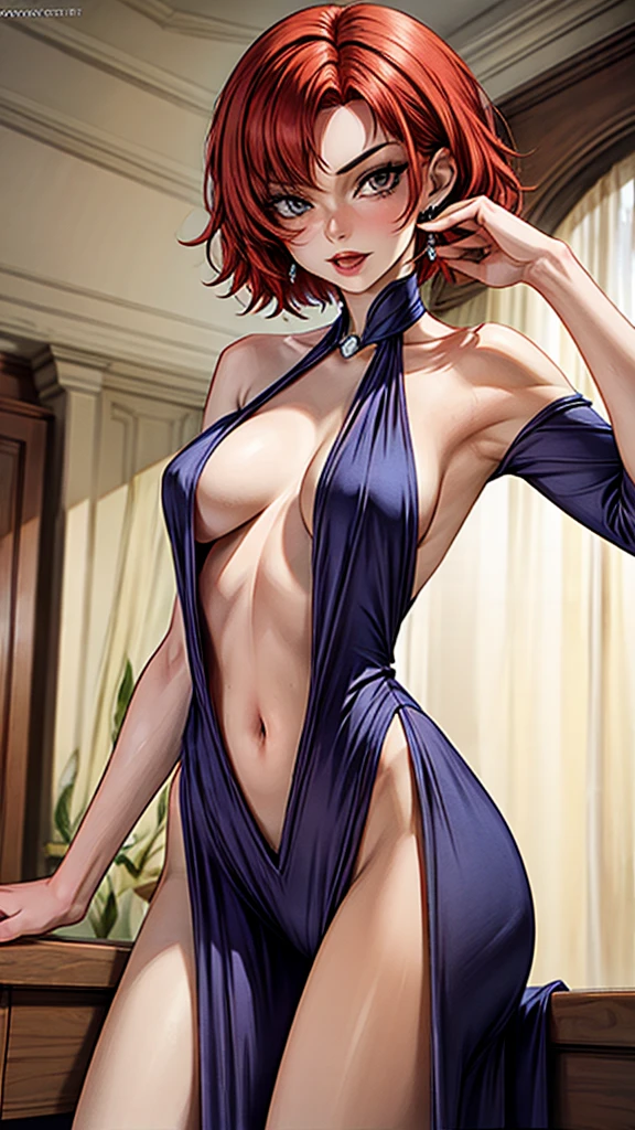 18 year old women, (solo), short red hair, posing erotically, perfect body, slim body, 8k, extremely detailed, best quality