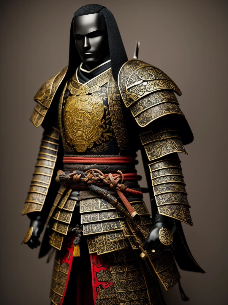 Samurai Suit: May include traditional Japanese armor (yoroi) made of metal, ties and fabrics, usually ornamented and adapted to reflect the culture and origin of the black samurai.canons: Can hold weapons like katana (japanese sword), Wakizashi (short sword), or other traditional Japanese weapons, adorned in a way that matches the aesthetics and history of the black samurai.Physiognomy and Appearance: Facial features that reflect African ancestry, like skin color, eye shape, nose and hair, combined with typical traits of a samurai warrior.historical context: The image may be set in a historical Japanese setting, like battlefields, castles, or during specific periods in Japanese history, such as the Edo period or earlier periods.Symbolism and Meaning: The representation may have a broader symbolic meaning, highlighting cultural diversity, the union of different warrior traditions, or the subversion of common cultural expectations.artistic style: Can range from realistic to stylized, depending on the creator's artistic interpretation, with colors, lines and shadows that emphasize the strength and discipline associated with samurai.