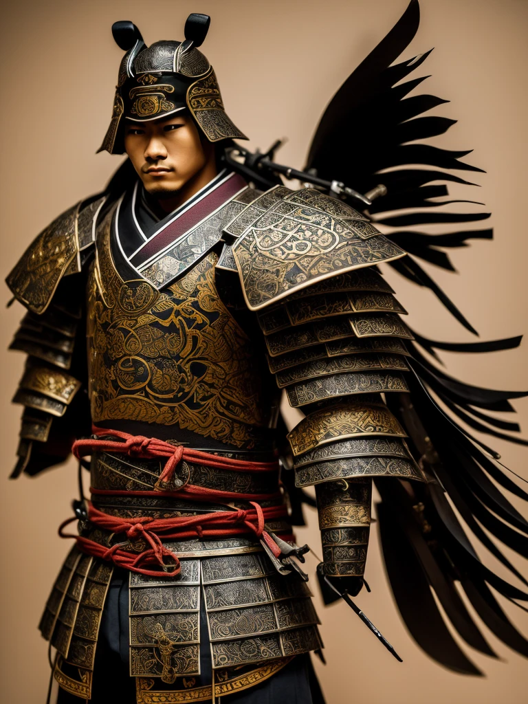 Samurai Suit: May include traditional Japanese armor (yoroi) made of metal, ties and fabrics, usually ornamented and adapted to reflect the culture and origin of the black samurai.canons: Can hold weapons like katana (japanese sword), Wakizashi (short sword), or other traditional Japanese weapons, adorned in a way that matches the aesthetics and history of the black samurai.Physiognomy and Appearance: Facial features that reflect African ancestry, like skin color, eye shape, nose and hair, combined with typical traits of a samurai warrior.historical context: The image may be set in a historical Japanese setting, like battlefields, castles, or during specific periods in Japanese history, such as the Edo period or earlier periods.Symbolism and Meaning: The representation may have a broader symbolic meaning, highlighting cultural diversity, the union of different warrior traditions, or the subversion of common cultural expectations.artistic style: Can range from realistic to stylized, depending on the creator&#39;s artistic interpretation, with colors, lines and shadows that emphasize the strength and discipline associated with samurai.