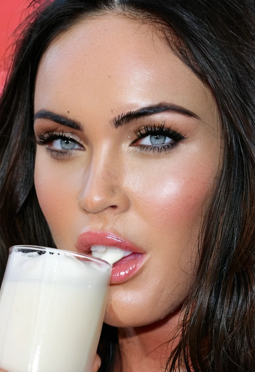 megan fox face, drinking milk