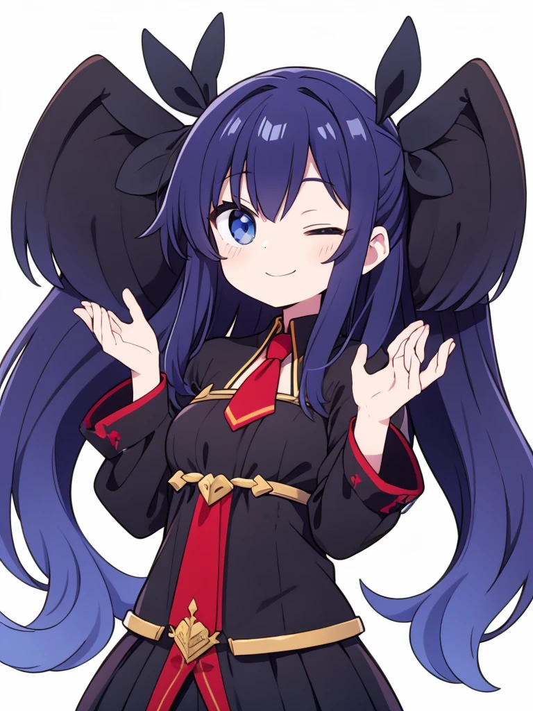 The hair is black、Smiling with eyes closed, white background