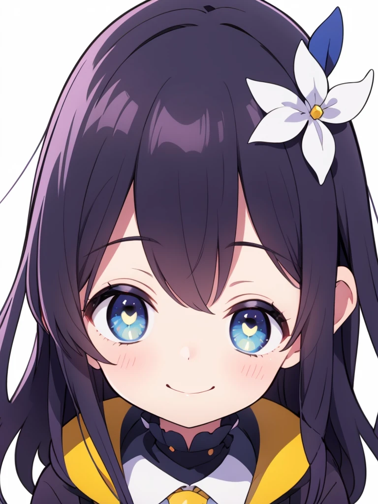 The hair is black、Smiling with eyes closed, white background