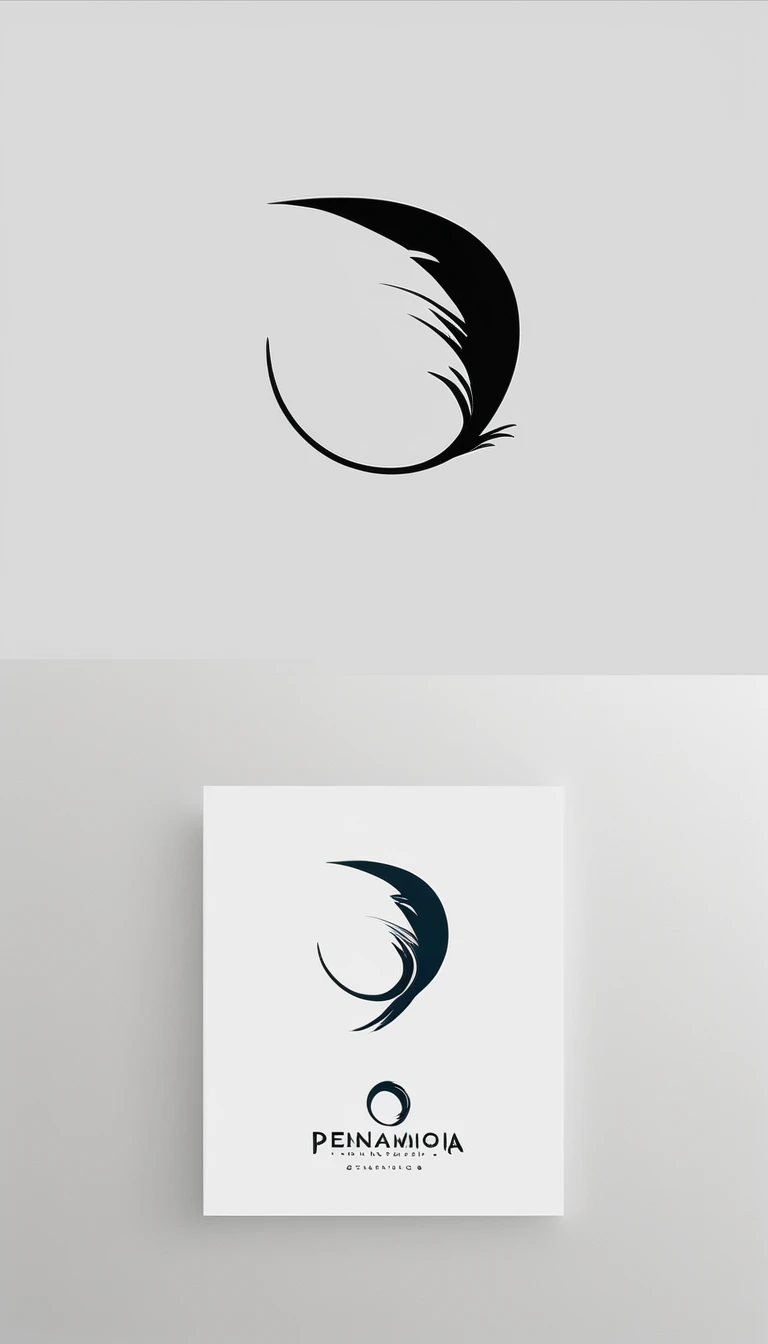 A minimal, modern, simple, cinematic logo design for the brand “Penamemoria". Create a modern, minimalistic, high-quality, logo of a boy feather