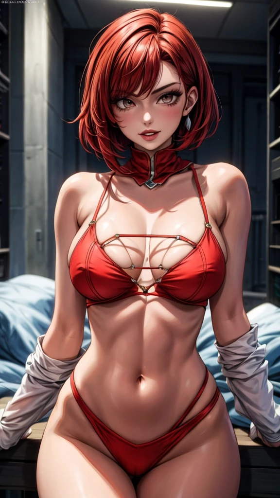 18 year old women, (solo), short red hair, posing erotically, perfect body, slim body, 8k, extremely detailed, best quality