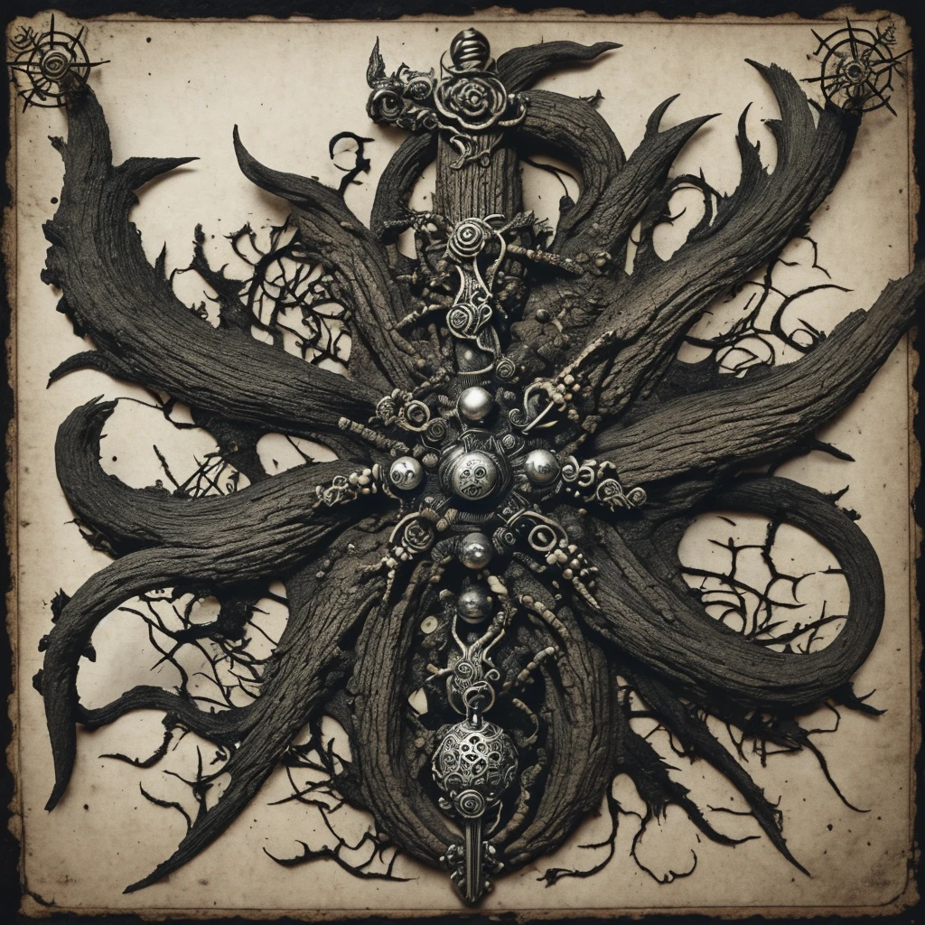 tarot card, wheel of fortune, roulette, rococo, punk rock dynamics, voodoo dolls, comic book, silver rings, burnt leaves, charcoal drawing on old parchment, dark souls, dark botanical, grotesque, needles, horror, demonology, schizophrenia, pins, beads, shaman, jester, bell, butterfly, vampire tarot card, wheel of fortune, roulette, rococo, punk rock dynamics, voodoo dolls, comic book, silver rings, burnt leaves, charcoal drawing on old parchment, dark souls, dark botanical, grotesque, needles, horror