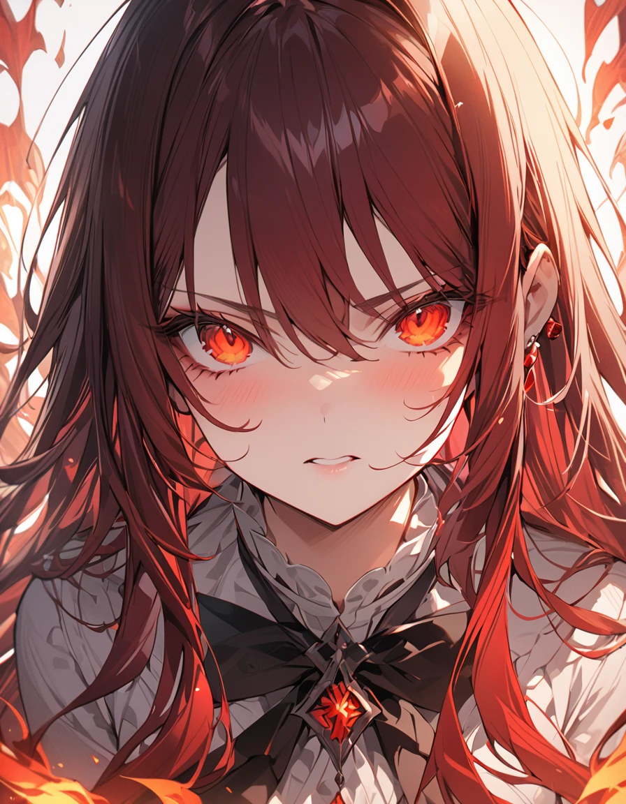 masterpiece Detailed description A woman with very long red hair Very intense flames all over Spell