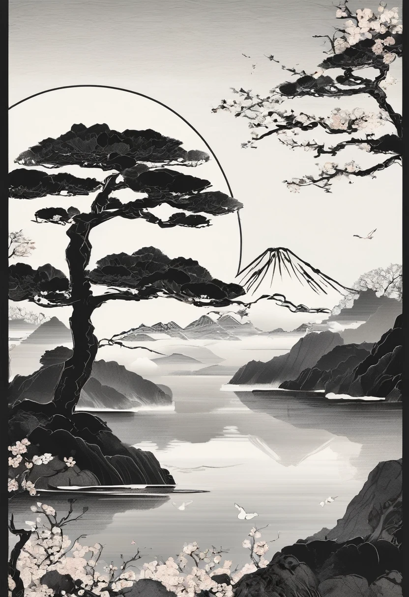 You are a professional illustrator. Please create a very high-quality frame image with dimensions 1280x420px.

Frame Design: Create a circular frame with a brush stroke effect that mimics the look of sumi ink, with a slightly faded appearance.
Style: Design it to look like it was drawn on traditional Japanese washi paper.
Color Scheme: Monotone, monochrome, black and white
Quality: High-resolution, high-quality
Background: None, pure white background
Theme: Japanese-style, anime, with sharp focus
Details: Bold color gradients