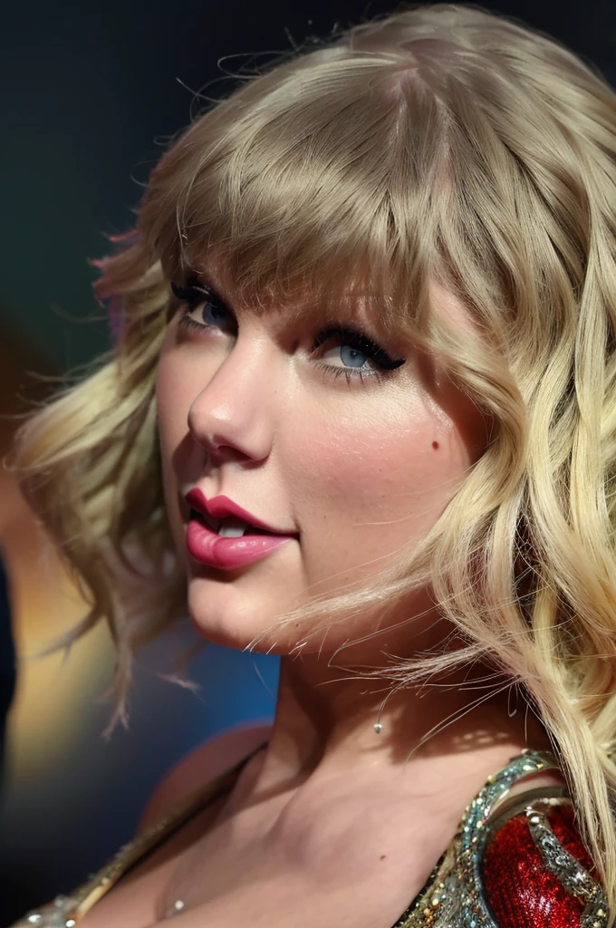 a beautiful detailed portrait of Taylor Swift, wearing a sexy one-piece swimsuit, smiling, with realistic and highly detailed skin texture, best quality, masterpiece, 4k, 8k, photorealistic, ultra-detailed, HDR, studio lighting, vibrant colors, professional
