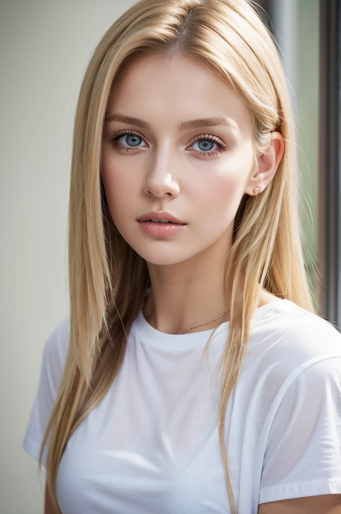 Close up portrait of woman in jeans and white shirt, Wearing a white T-shirt, Wearing a white T-shirt, Beautiful blonde girl, Cute young woman, Attractive girl, Aleksandra Waliszewska, Magdalena Rajej, wear tight, simple clothes, Mia Kishner, 2 4-year-old female model, Ukrainian girl, Beautiful model girl