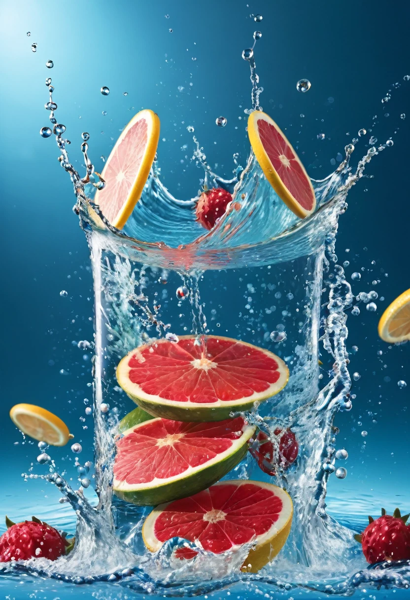 bubbles, blue background, water splash