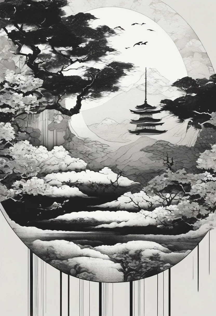 You are a professional illustrator. Please create a very high-quality frame image with dimensions 1280x420px in a horizontal style.
Frame Design: Create a circular frame with a brush stroke effect that mimics the look of sumi ink, with a slightly faded appearance.
Style: Design it to look like it was drawn on traditional Japanese washi paper.
Color Scheme: Monotone, monochrome, black and white
Quality: High-resolution, high-quality
Background: None, pure white background
Theme: Japanese-style, anime, with sharp focus
Details: Bold color gradients
