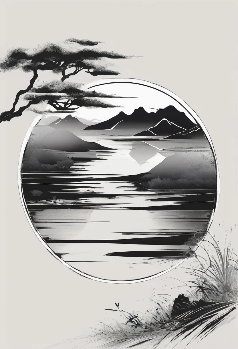 You are a professional illustrator. Please create a very high-quality frame image with dimensions 1280x420px in a horizontal style.
Frame Design: Create a circular frame with a brush stroke effect that mimics the look of sumi ink, with a slightly faded appearance.
Style: Design it to look like it was drawn on traditional Japanese washi paper.
Color Scheme: Monotone, monochrome, black and white
Quality: High-resolution, high-quality
Background: None, pure white background
Theme: Japanese-style, anime, with sharp focus
Details: Bold color gradients