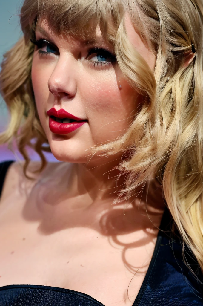a beautiful detailed portrait of Taylor Swift, wearing a sexy one-piece swimsuit, smiling, full body, with realistic and highly detailed skin texture, best quality, masterpiece, 4k, 8k, photorealistic, ultra-detailed, HDR, studio lighting, vibrant colors, professional
