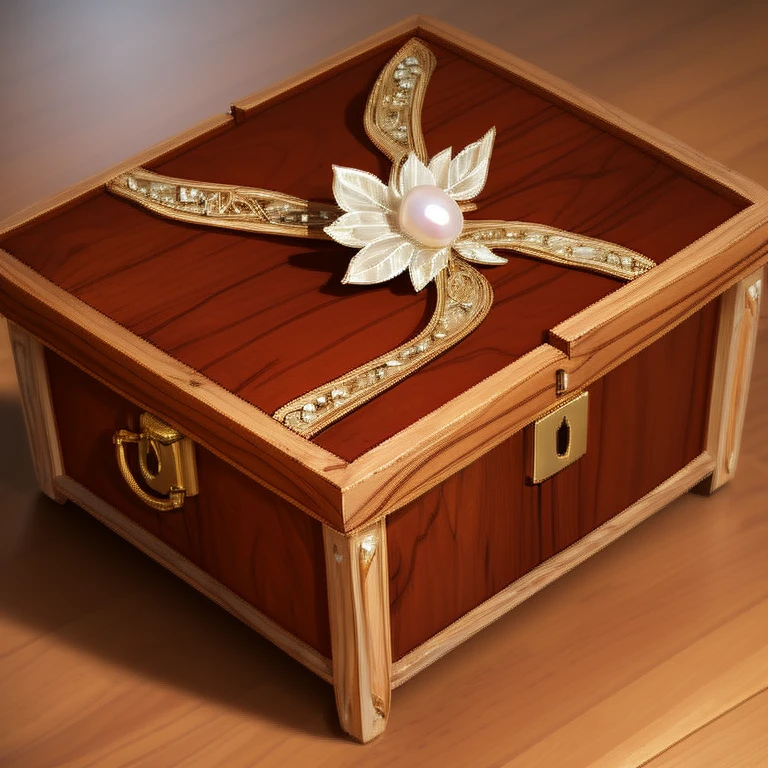  The box is made from polished dark wood and intricately carved with delicate fairy and butterfly motifs. Its edges are inlaid with shimmering mother-of-pearl, reflecting light in a spectrum of colors.