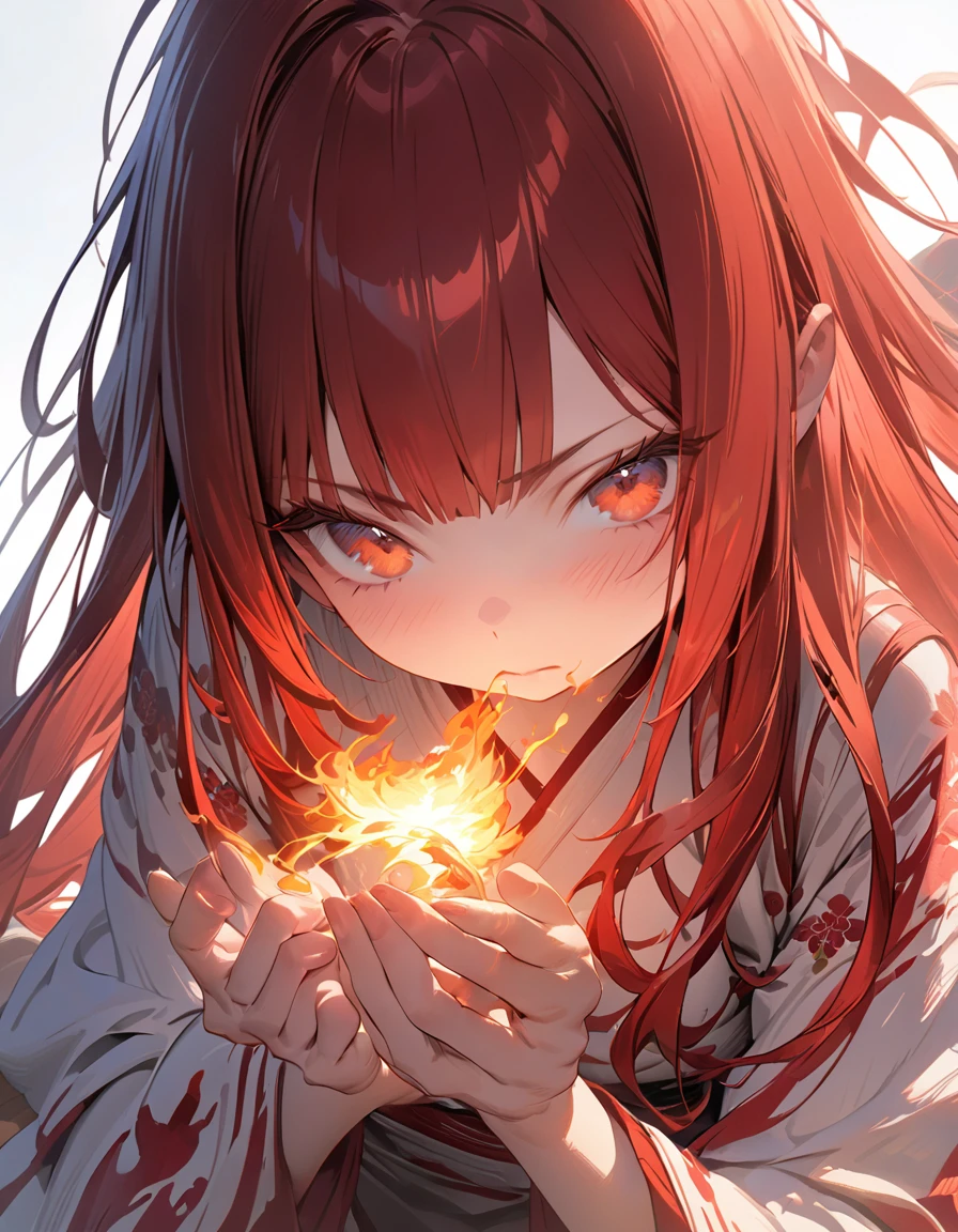 Blazing Flames(Masseter muscle area, high quality, Mysterious, Beautiful and beautiful, Ideal body proportions, Official image art, Impressionism), (Ultra-high resolution, 8k RAW photos, Photorealistic, Natural light, Textile Shading),Perfect Fingers
