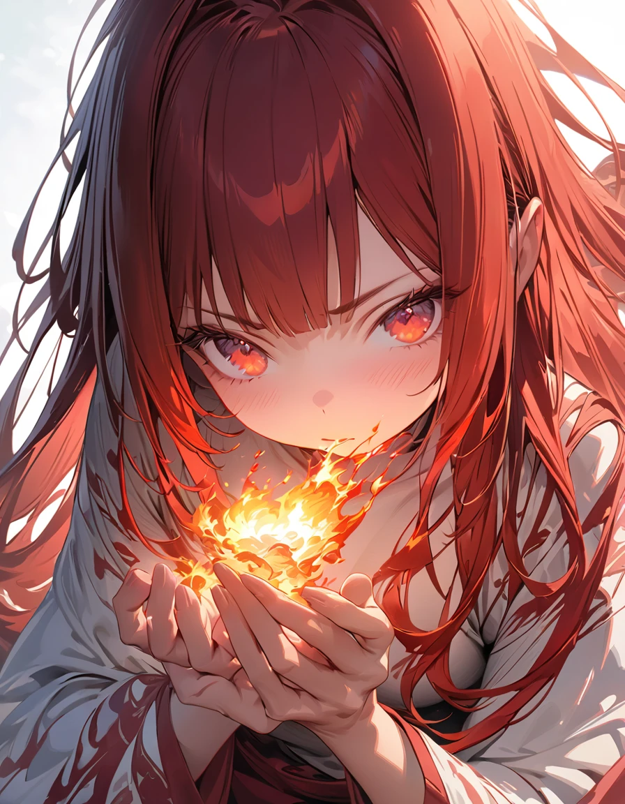 Blazing Flames(Masseter muscle area, high quality, Mysterious, Beautiful and beautiful, Ideal body proportions, Official image art, Impressionism), (Ultra-high resolution, 8k RAW photos, Photorealistic, Natural light, Textile Shading),Perfect Fingers
