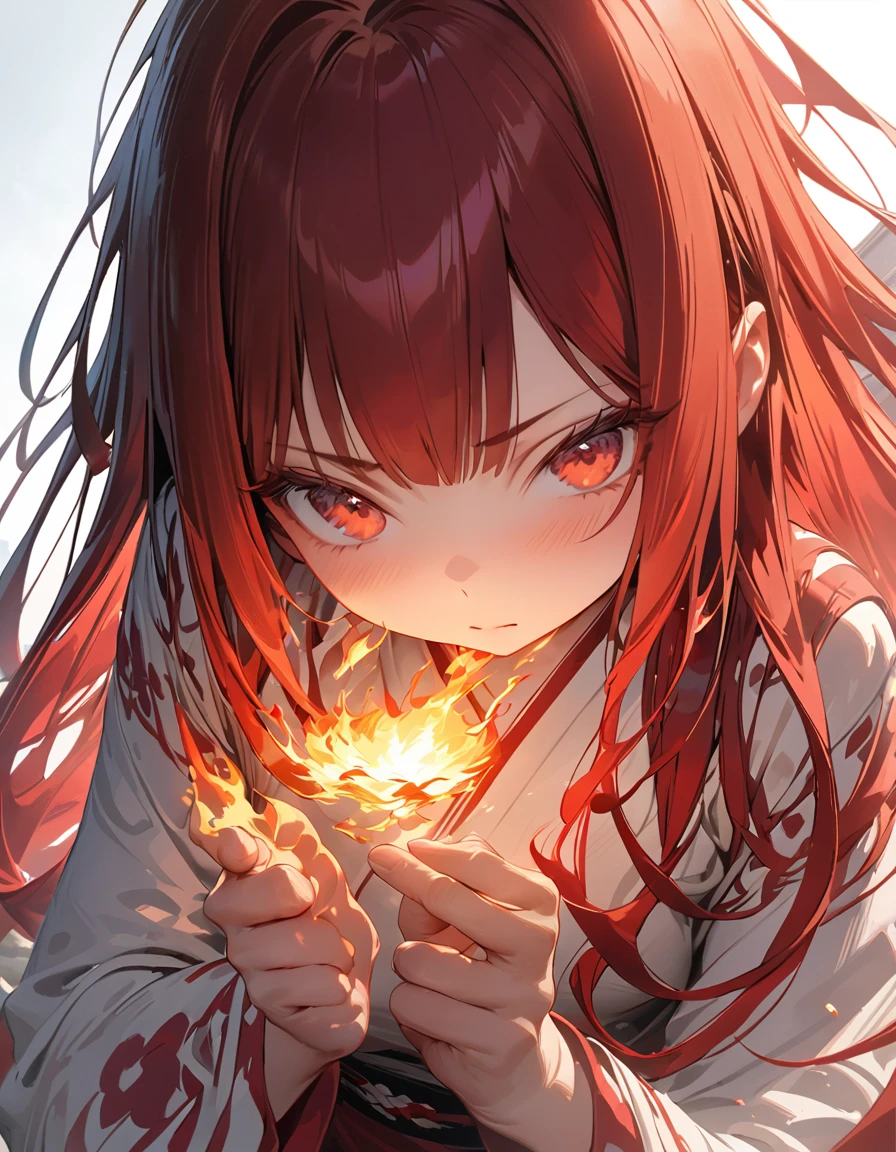 Blazing Flames(Masseter muscle area, high quality, Mysterious, Beautiful and beautiful, Ideal body proportions, Official image art, Impressionism), (Ultra-high resolution, 8k RAW photos, Photorealistic, Natural light, Textile Shading),Perfect Fingers