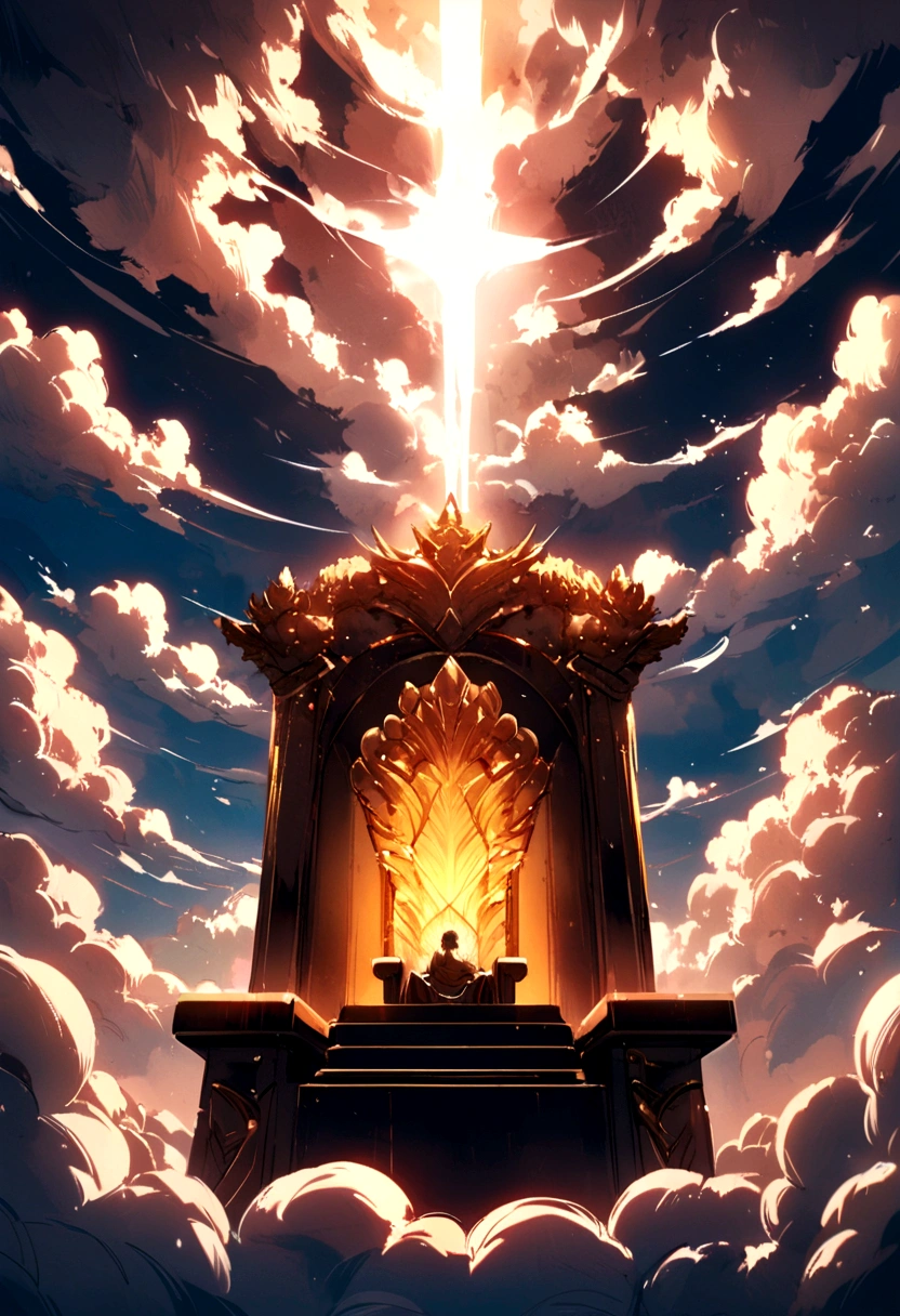 Throne made of clouds , in the sky , front perspective