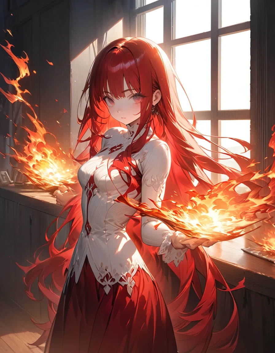 Blazing Flames(Masseter muscle area, high quality, Mysterious, Beautiful and beautiful, Ideal body proportions, Official image art, Impressionism), (Ultra-high resolution, 8k RAW photos, Photorealistic, Natural light, Textile Shading),
